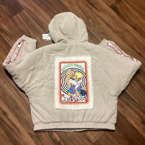 Looney Toons Members Only Bugs Bunny Corduroy Puffer Jacket in Taupe - Large - Picture 8 of 10